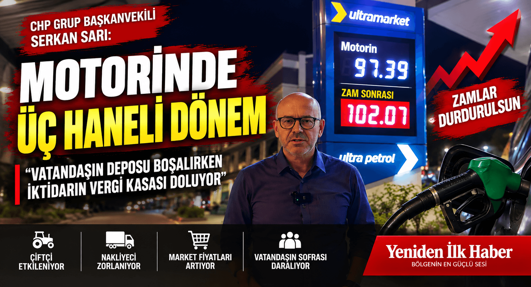 MOTORİNDE ÜÇ HANELİ DÖNEM: SERKAN SARI’DAN ZAM TEPKİSİ