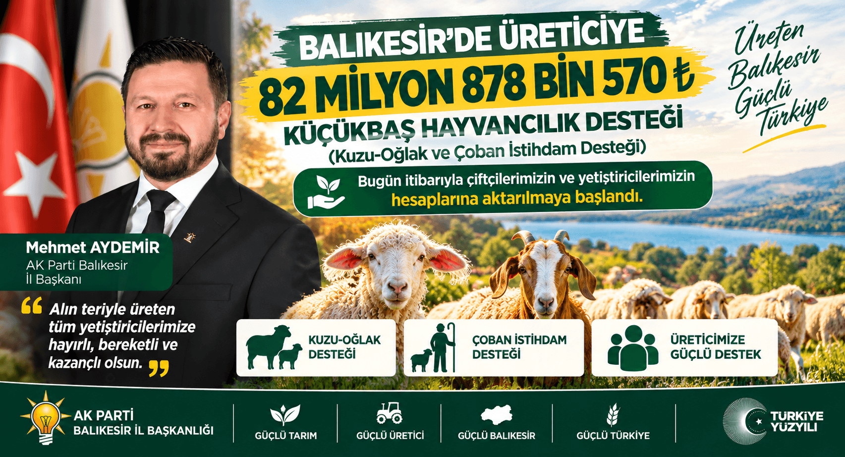 AYDEMİR DUYURDU: BALIKESİR’DE ÜRETİCİYE 82,8 MİLYON TL’LİK DESTEK