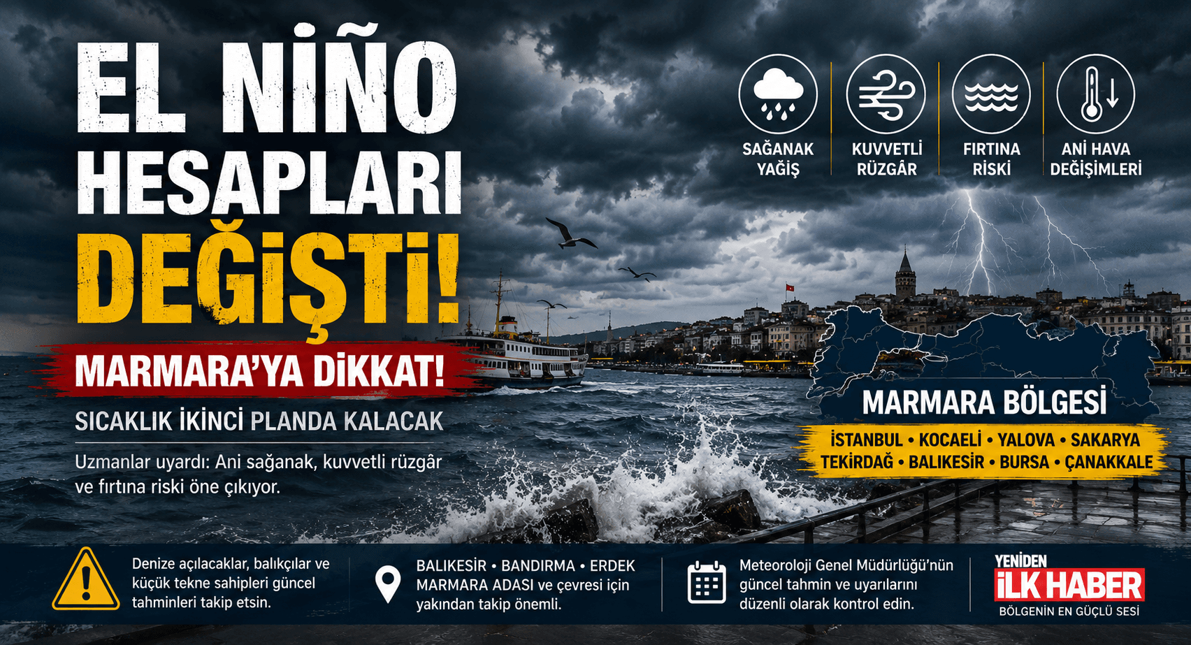 EL NİÑO HESAPLARI DEĞİŞTİ: MARMARA’DA SICAKLIKTAN ÇOK YAĞIŞ VE RÜZGÂR GÜNDEMDE